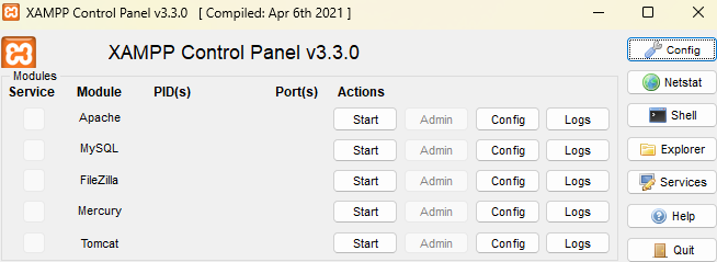 Panel de Xampp