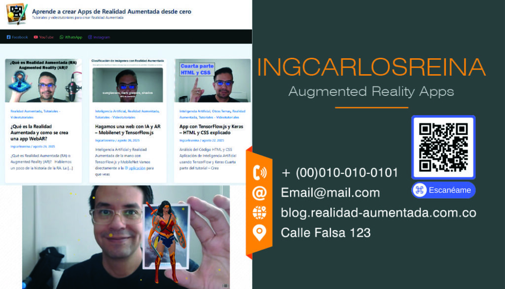 Una tarjeta de presentacion con el logo de realidad aumentada empezando desde cero