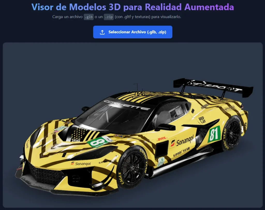 un modelo 3d de un auto corvette de color amarillo para carreras