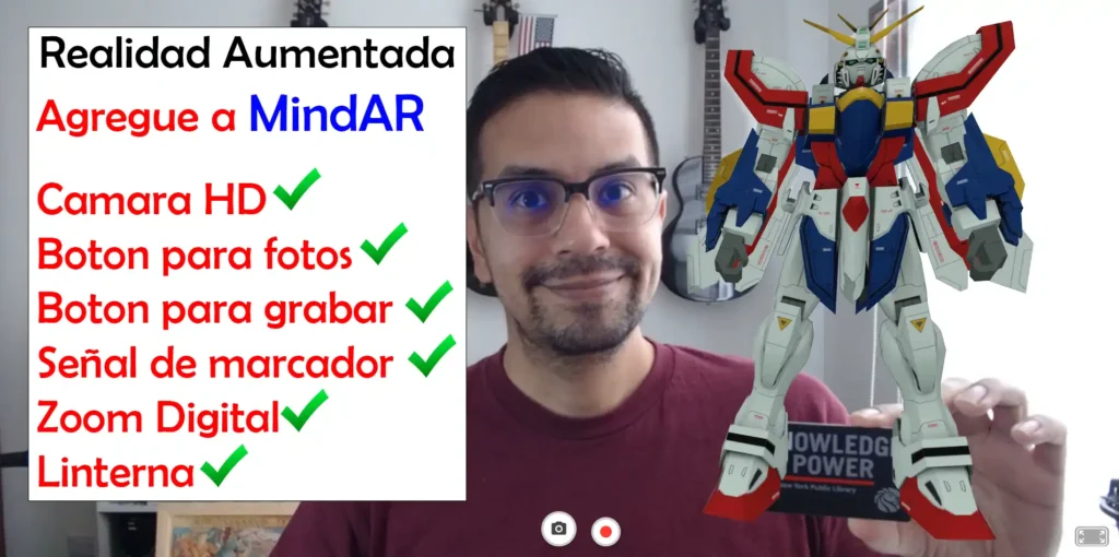ingcarlosreina con una imagen mostrando las adiciones y mejorar para la libreria MindAR de realidad aumentada
