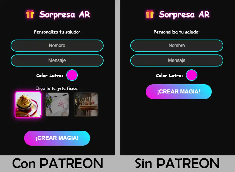 Imagen de fondo negro con mensajes de cumpleaños y experiencia de Realidad Aumentada